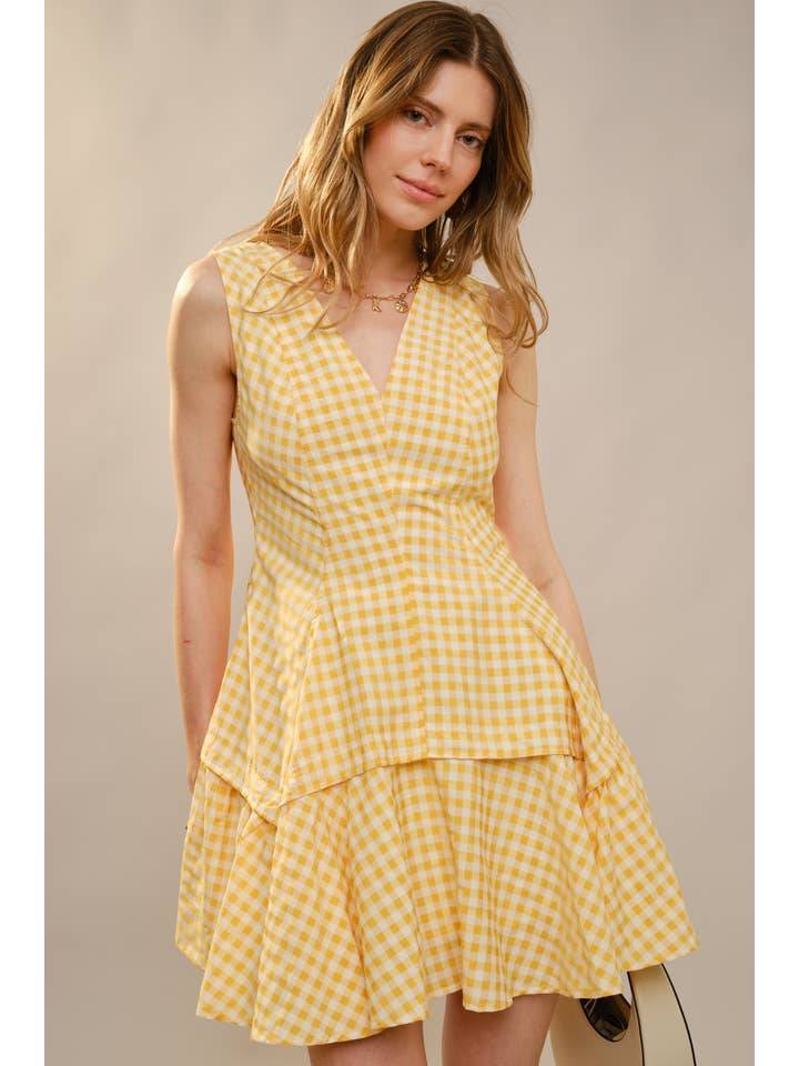 Blue B - Wholesale Dress - Women's - 47022D - Gingham Flare Mini Dress2