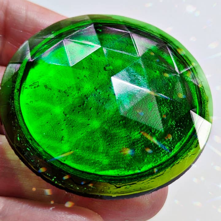 Gay Isber Designs - Wholesale Cocktail/Statement Ring - Jumbo Vintage Green-Faceted Stone Ring - Unisex, Adjustable Gold-Plated Base - Free Shipping in the US8