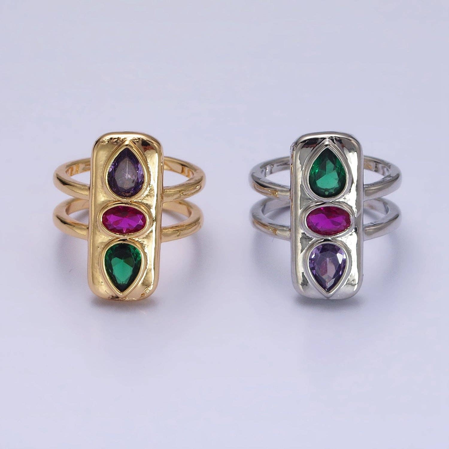 Wholesale Multicolor Cz Stone Geometric Ring in Gold Silver