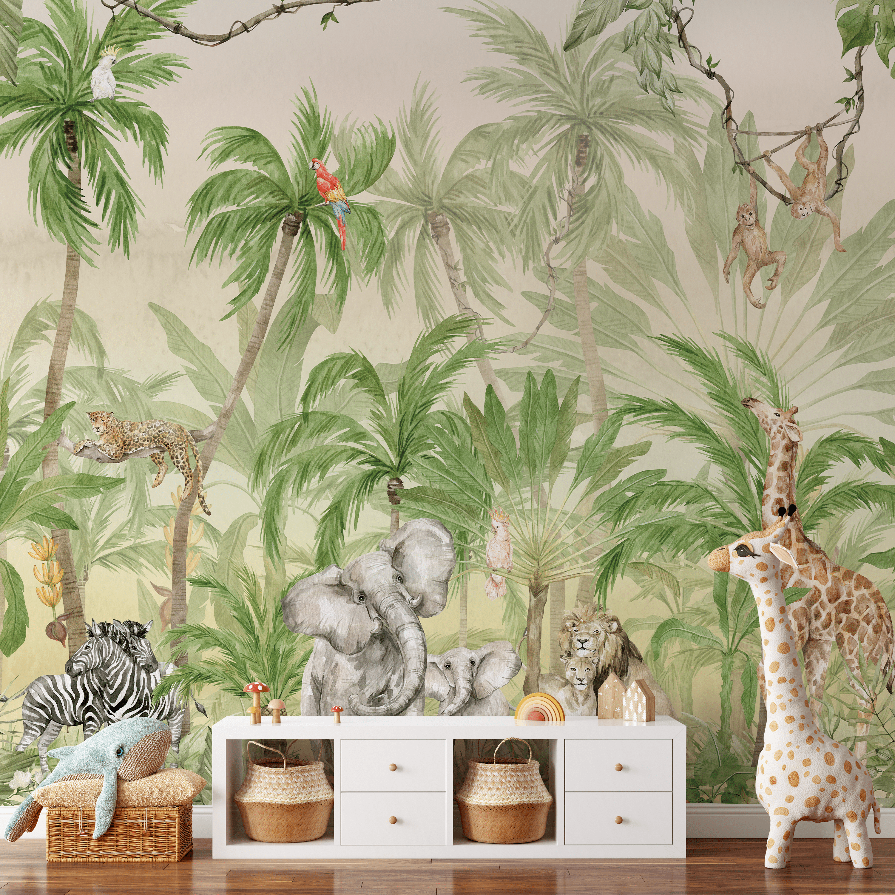 Green Jungle Animal Wall Mural for wholesale on Faire7