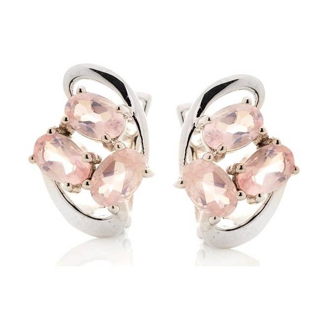 Earrings with natural rose quartz, 925 silver for wholesale by OPALOOK France