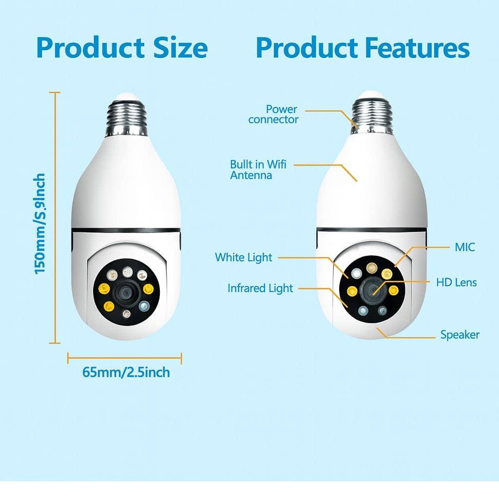 Krediz - Wholesale Small/Handheld Appliance - 5G WiFi Bulb E27 Security Camera – 1080P HD, Full-Color Night Vision, Motion Detection, Auto Tracking, Two-Way Audio, Indoor Smart Surveillance with 16GB/32GB/64GB Storage4