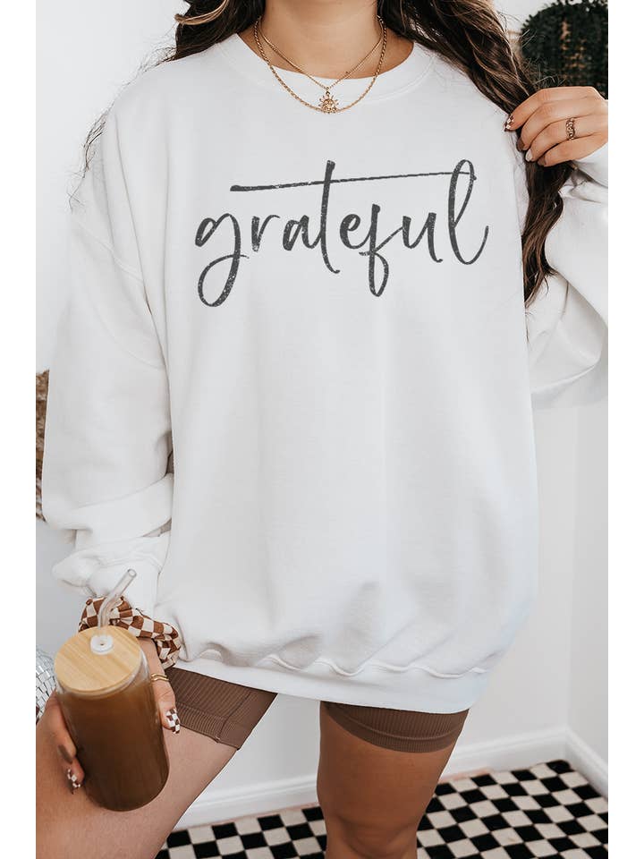 Bella Me – wholesale Sweatshirt med tryck - Dam – Grateful Crewneck2