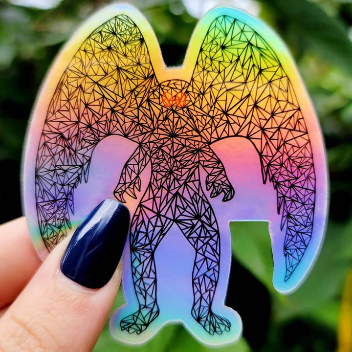 Holographic Mothman Sticker, Cryptid Art, Cryptid Club for wholesale by The Dungeon Rose