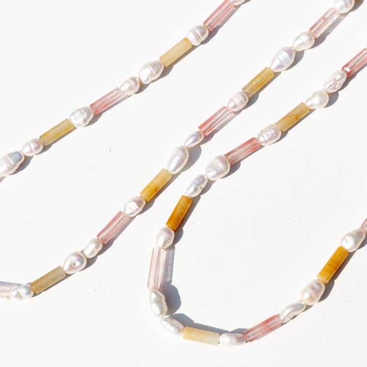 BEACH halskæde, ferskvandsperler og stenperler, Golden for engroshandel hos Eazypanda