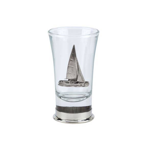 Shot Glass with Pewter Base and Yacht Badge for wholesale by Nauticalia