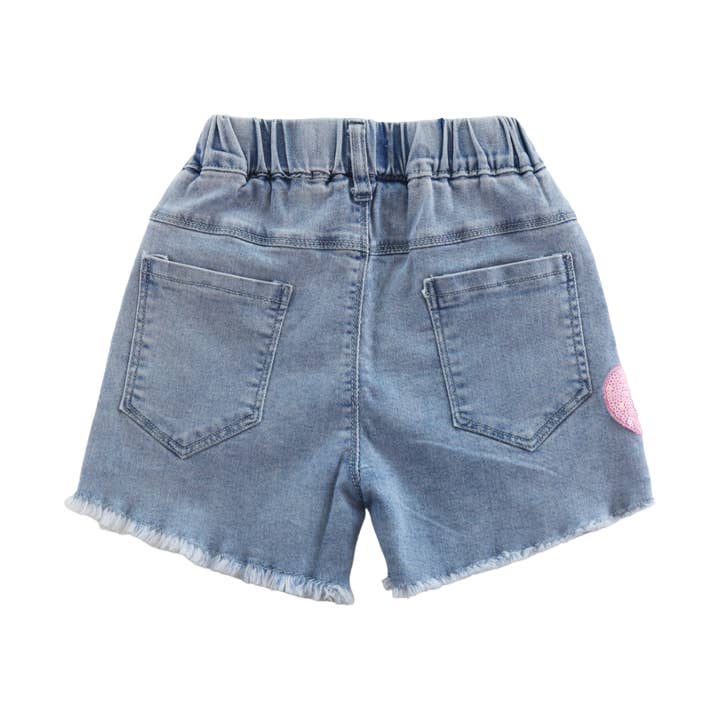 S30 13213 Sequin Heart & Rainbow Denim Shorts for wholesale on Faire