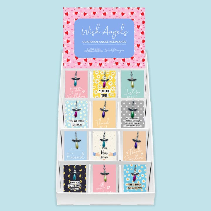 Expositor de mostrador Wish Angels, Guardian Angel Keepsakes, precargado para venta al por mayor de WishStrings