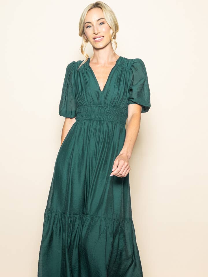 Elloh Collection - Wholesale Dress - Women's - Elegant Puff Sleeve V-Neck Dress with Lining3