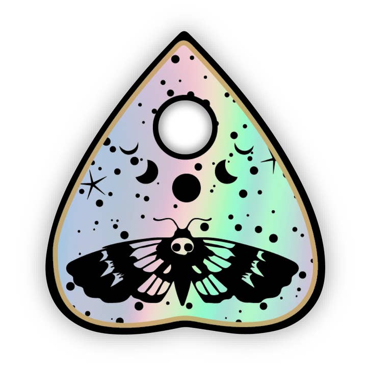 SHEWOLF Designs - Wholesale Sticker - Sticker: Holographic Planchette - Moon & Death Moth Decal0