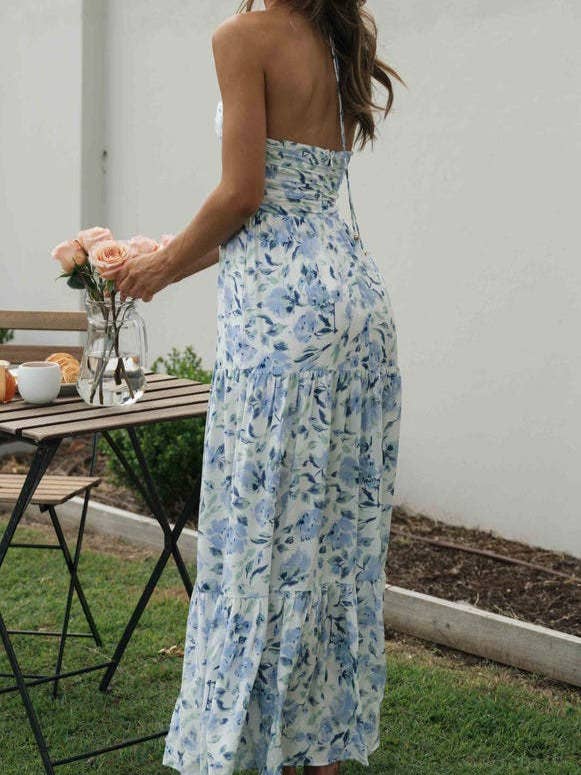 Rosa Clothing - Wholesale Dress - Women's - Plunge halter backless floral swing maxi sun dress4