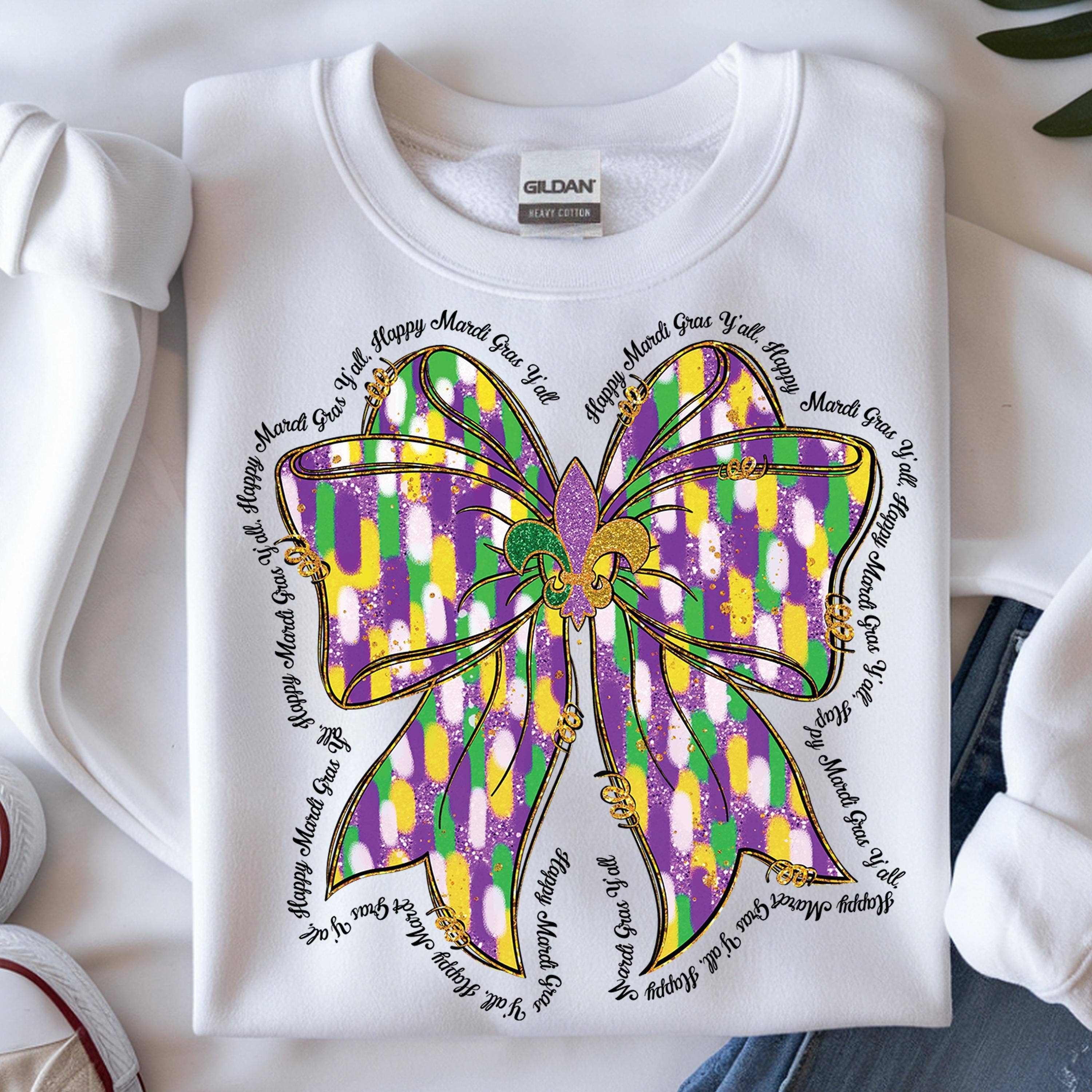 DLT Ecommerce - Wholesale T-Shirt (Graphic) - Women's - Cute Mardi Gras Shirt, Mardi Gras Coquette Sweatshirt