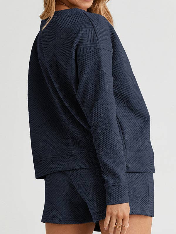 VividLux - Vente Ensemble de vêtements d'intérieur – femme - Ensemble deux pièces de sweat-shirt ample à manches longues et col rond de couleur unie7