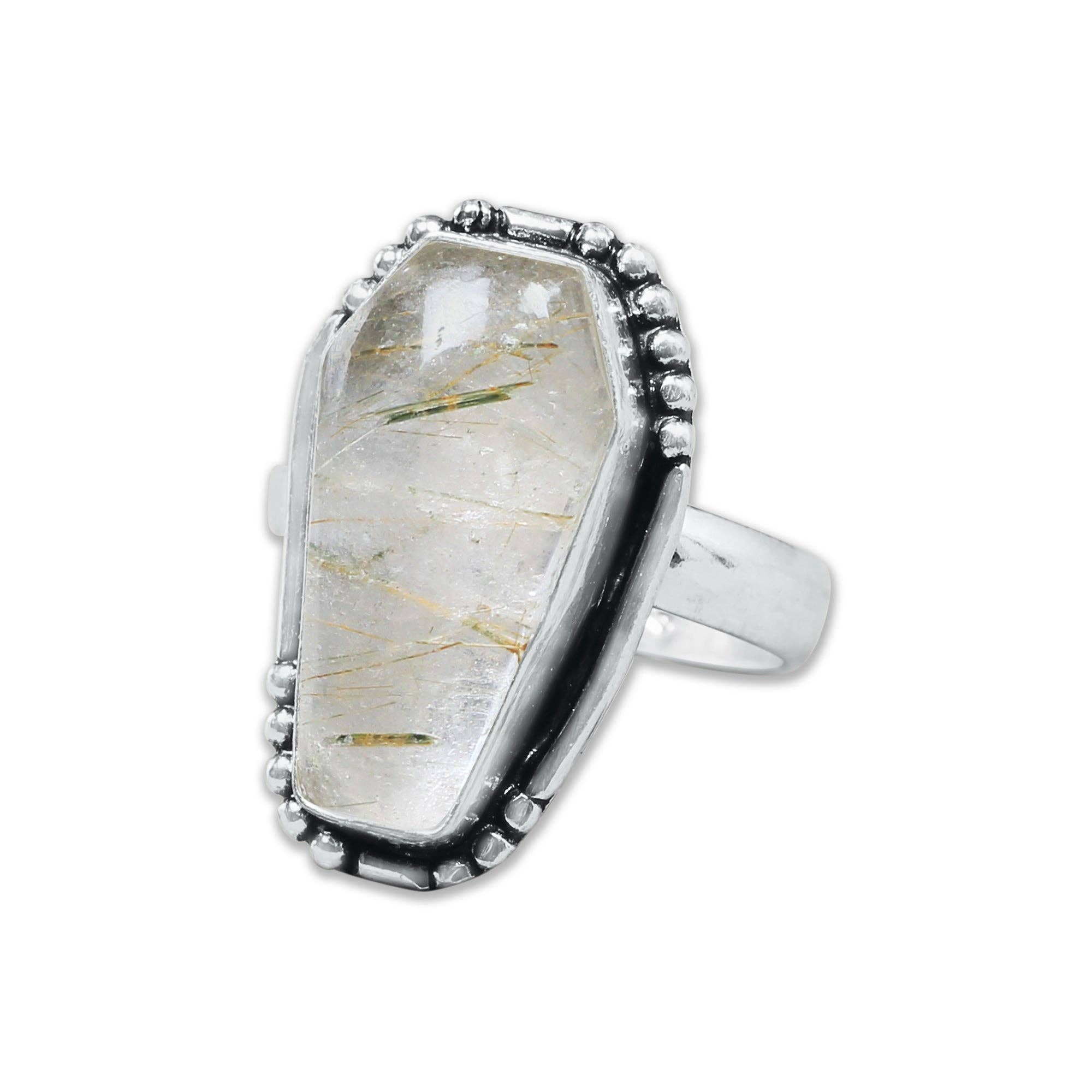 Handmade Jewels – wholesale Cocktail/Statement Ring – Hantverksmässiga kistformade statementringar – Blandade ädelstenar (US-storlekar 6–10, Ej justerbara)6