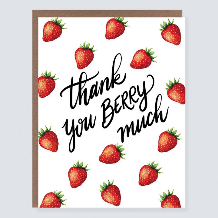 Carte de remerciement humoristique aux fraises pour la vente par Morgan Swank Studio