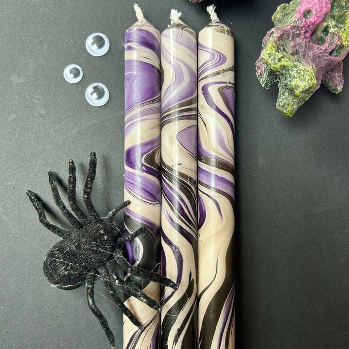 The Colour Emporium - Wholesale Tapered Candle/Candlestick - VAMPIRE MARBLE TRIO