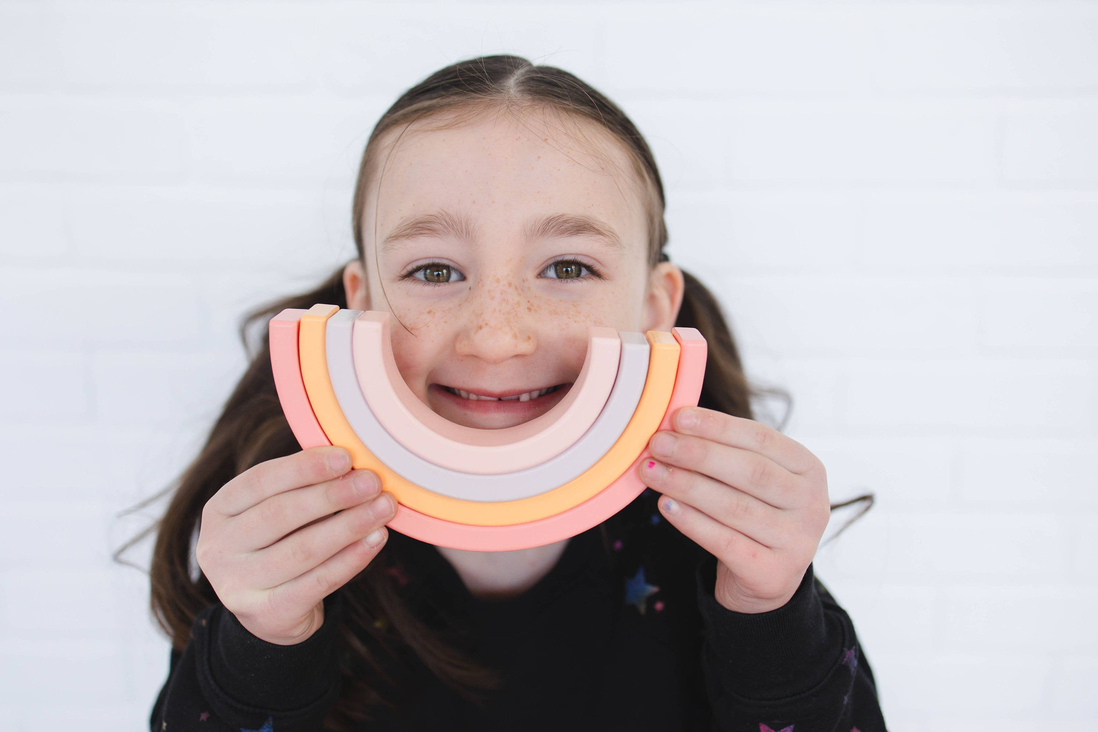 Spirit 'N Sprout - Wholesale Toy Set - Kids - CASE Pink Animal Stacking Set - Wooden Rainbow Stacking Toy 6