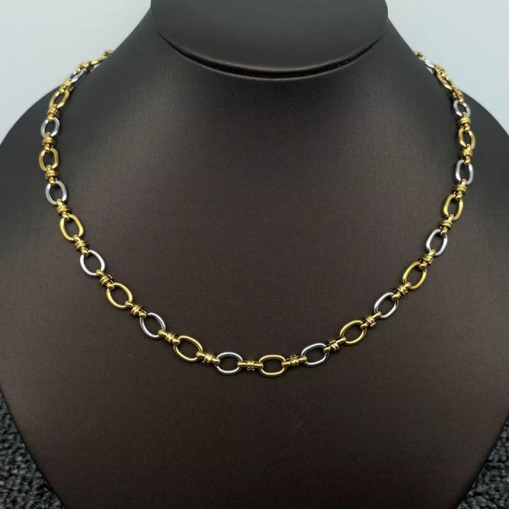 Mio Queena - Wholesale Link & Chain Necklace - 18K Gold Plated S.Steel Two Tone O-shaped Chain - FGS1