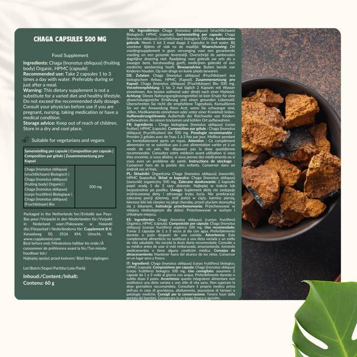 Cupplement b.v. - Wholesale Oral Supplement/Vitamin - Chaga Capsules 500 mg Organic - 60 Capsules6
