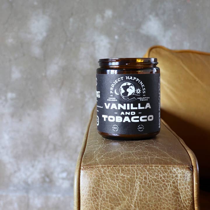 Vanilla and Tobacco Soy Candle - 8oz | Fall Scent for wholesale by Project Happiness Candle Co.