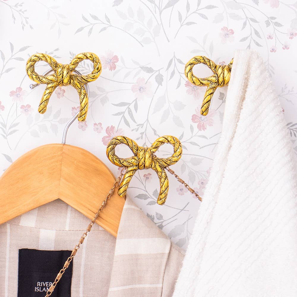 3 Piece Aluminium Robe Bow Purse Wall Hook Golden for wholesale on Faire1