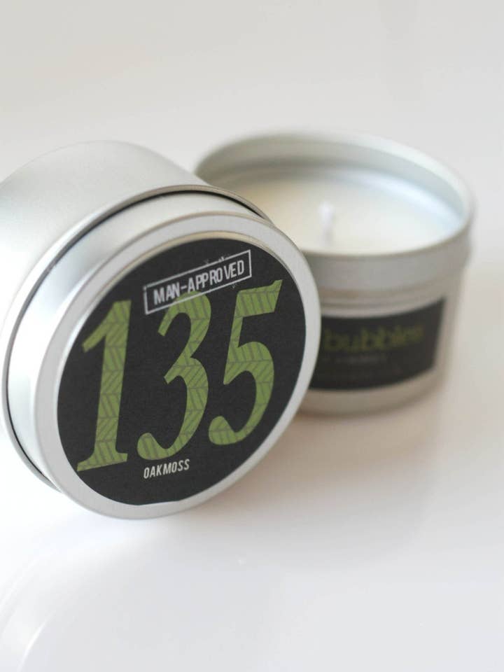 No. 135: OAKMOSS // Natural Soy Candle // 6 oz tin for wholesale by Coco & Bubbles