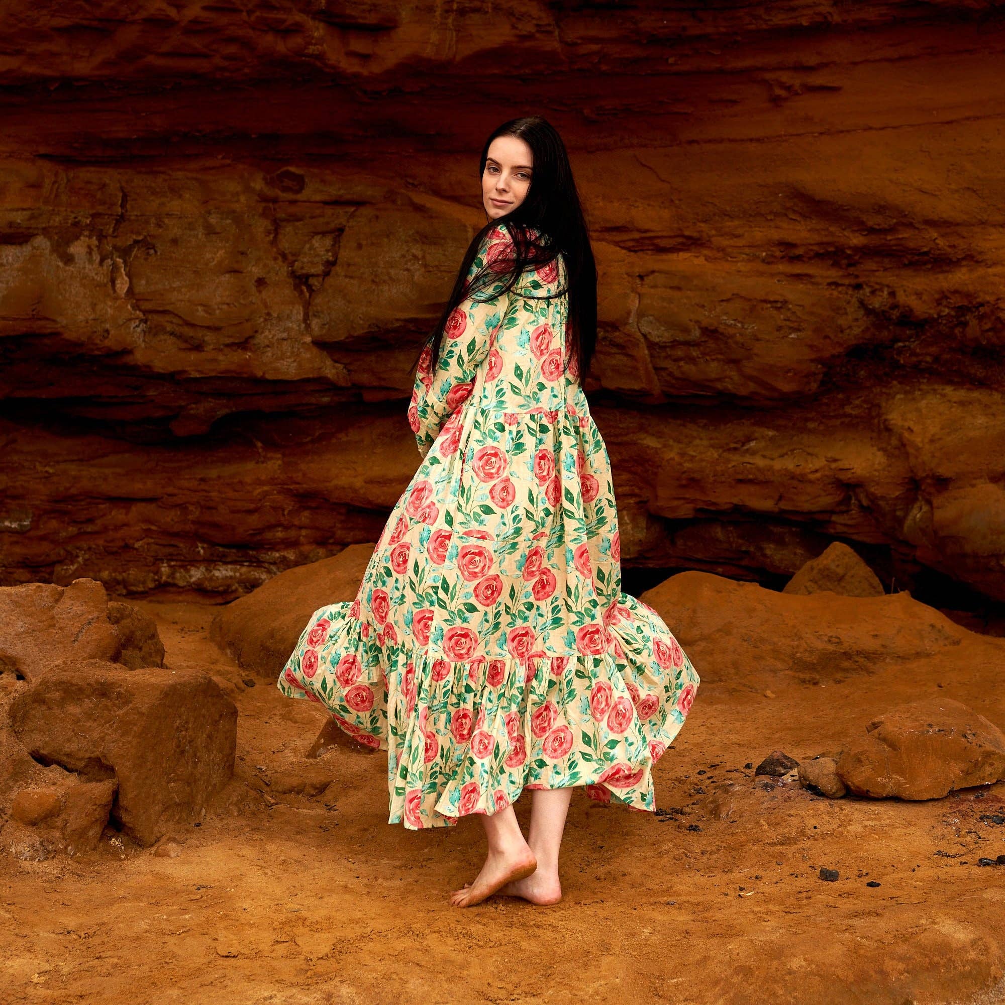 Glamthread - Wholesale Dress – Women's - 'Rose Revival' 100% Cotton Maxi Dress0