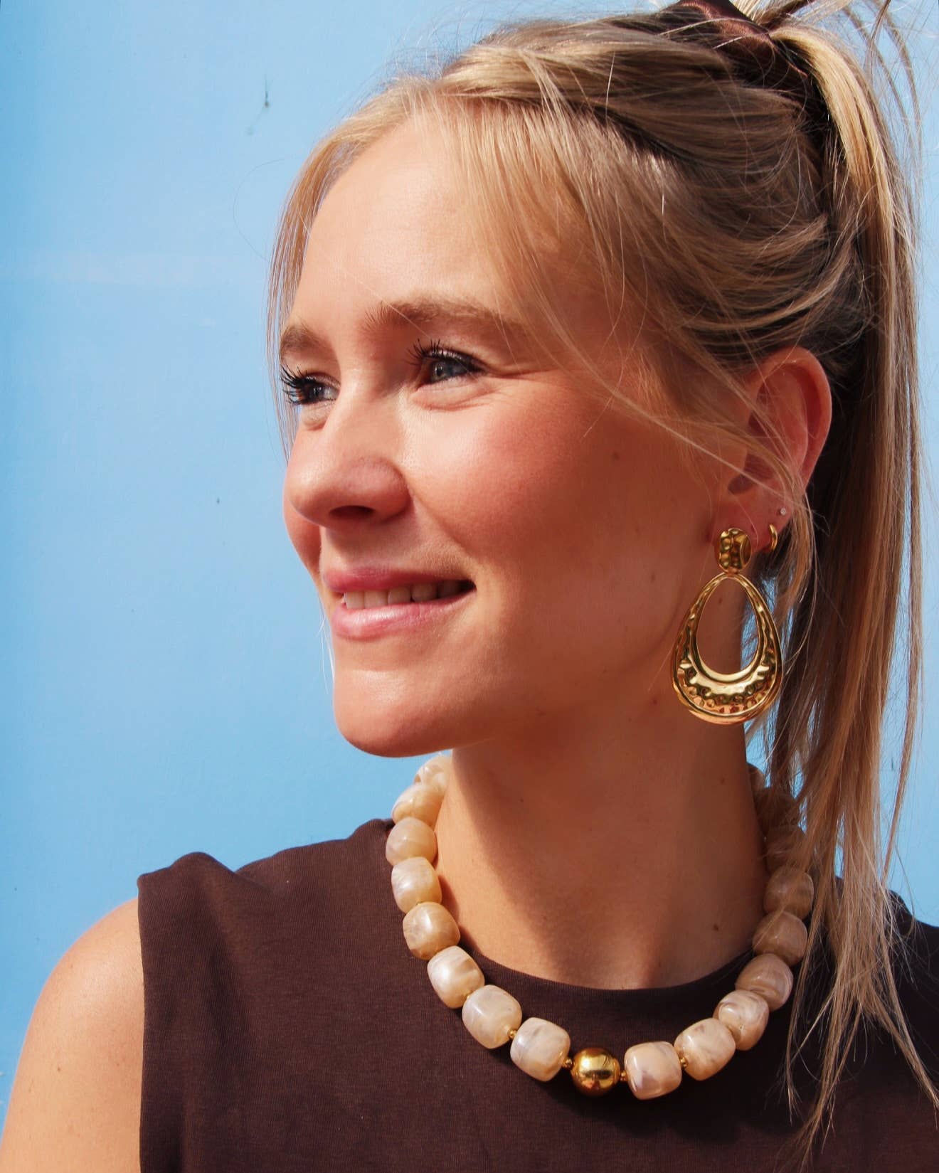 Bazou - Wholesale Beaded/Pearl Necklace - XL square bead necklace - beige1