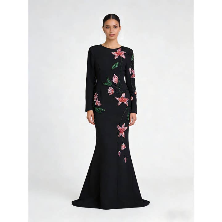 DR962L 2026 Hand Beaded Crystal Maxi Gown with Small Train for wholesale by Productseeker