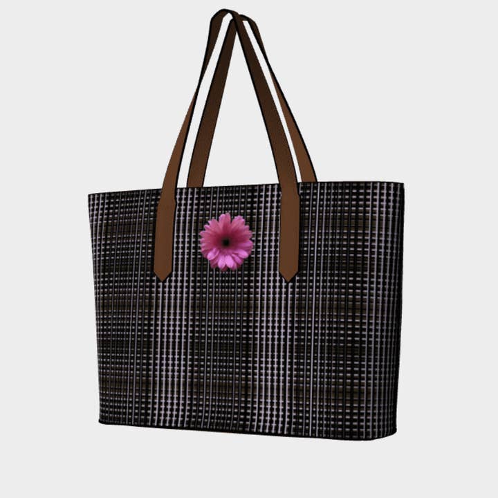 FLOWERS - Grand sac fourre-tout en cuir végétalien - Tartan marron 🇨🇦 pour la vente par The Wheaten Store