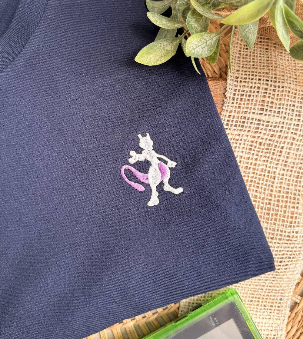 Blue Embroidered T-shirt - Mewtwo for wholesale on Faire0