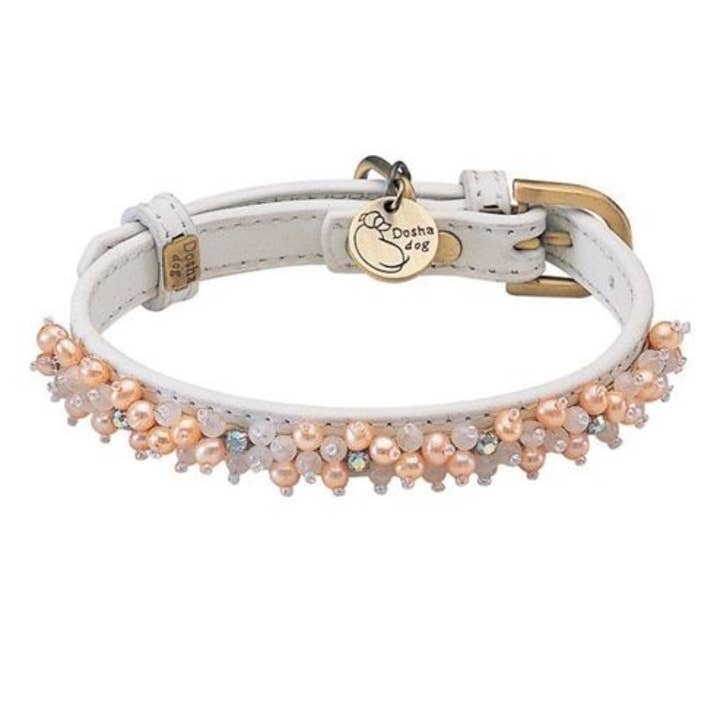 Mini Beaded Collar/Leash - White, Fresh Water Pearl & Quartz for wholesale by Dosha Dog