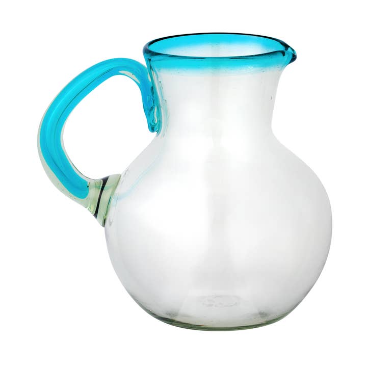 Aqua Rim Pitcher Handblown Mexican Glass for wholesale by 10 Strawberry Street