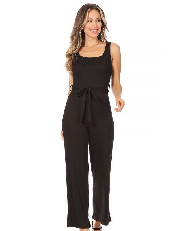 Solid Square Neck Belted Wide Leg Jumpsuit for wholesale by VIBE Apparel Co