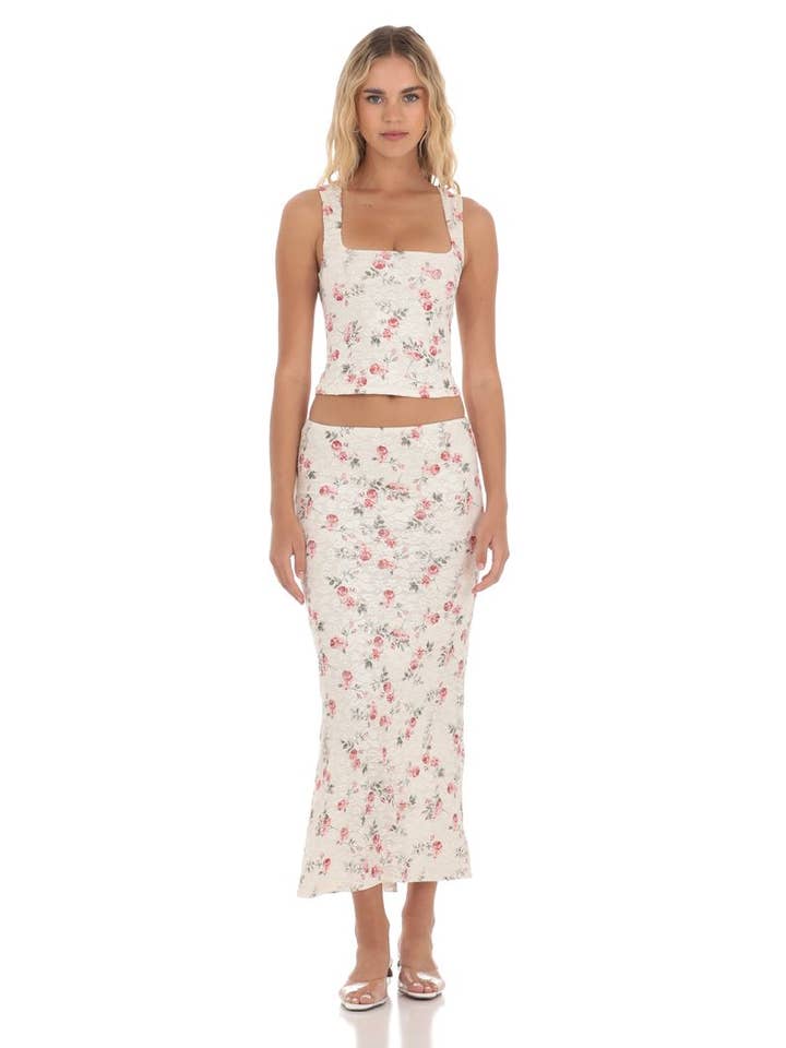 Spitzenblumen Zweiteiliges Maxirock-Set in Creme für den Großhandel von Lucy In The Sky