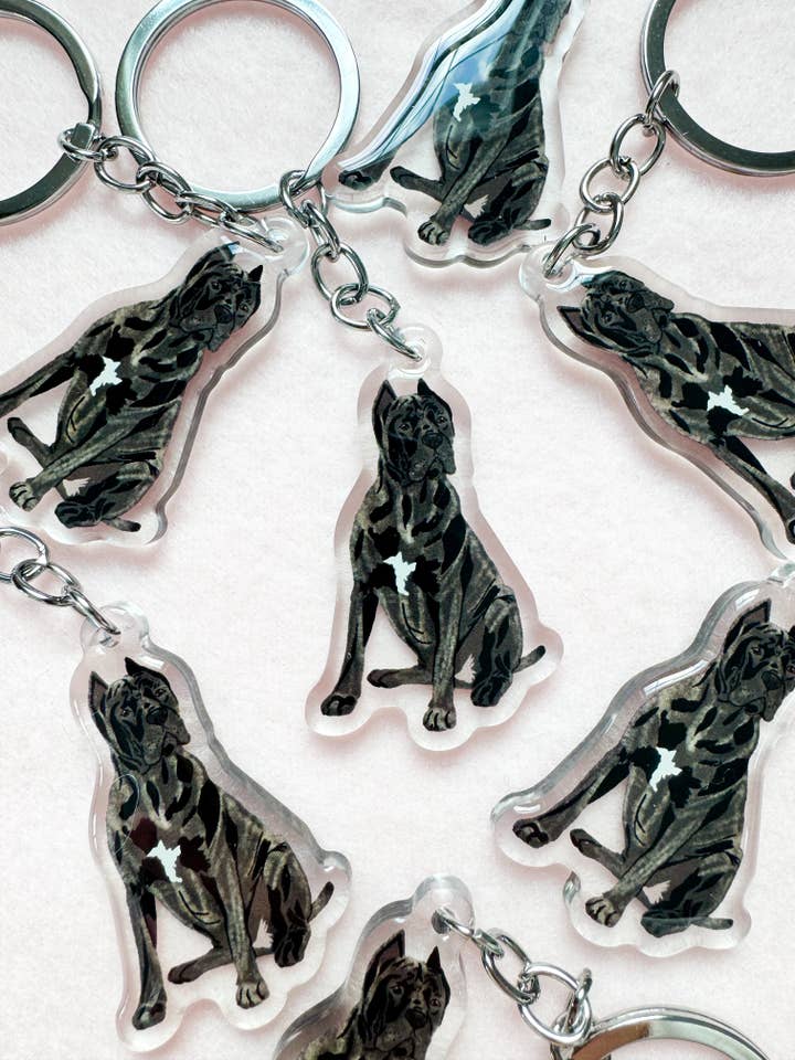 Cane Corso (brindle, cropped ears), Italian Mastiff Keychain for wholesale by Our Cheery Corner