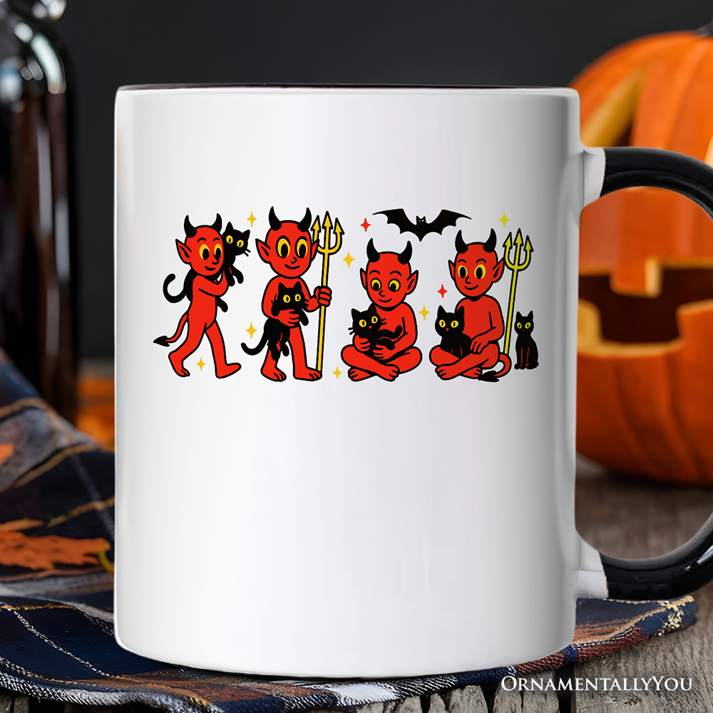 Blanco - Mango Negro Taza Personalizada de Diablillos Rojos y Gatos Adorables, Halloween Vintage de venta al por mayor en Faire2