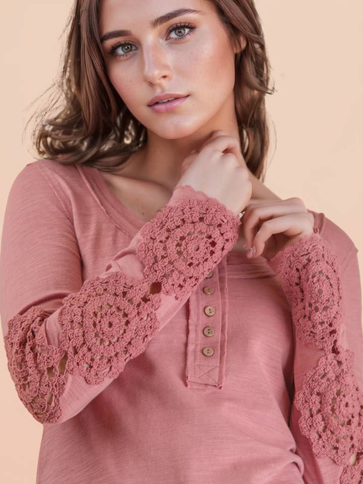 VERY J - Wholesale Knit Top - Women's - NT12252-Sleeve Lace Trim Solid Knit Top2