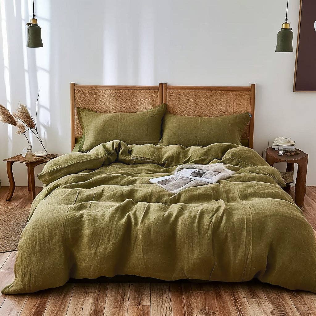 Q VITA - Wholesale Duvet Cover - French Linen Duvet Cover (3PCS) - Olive Green0