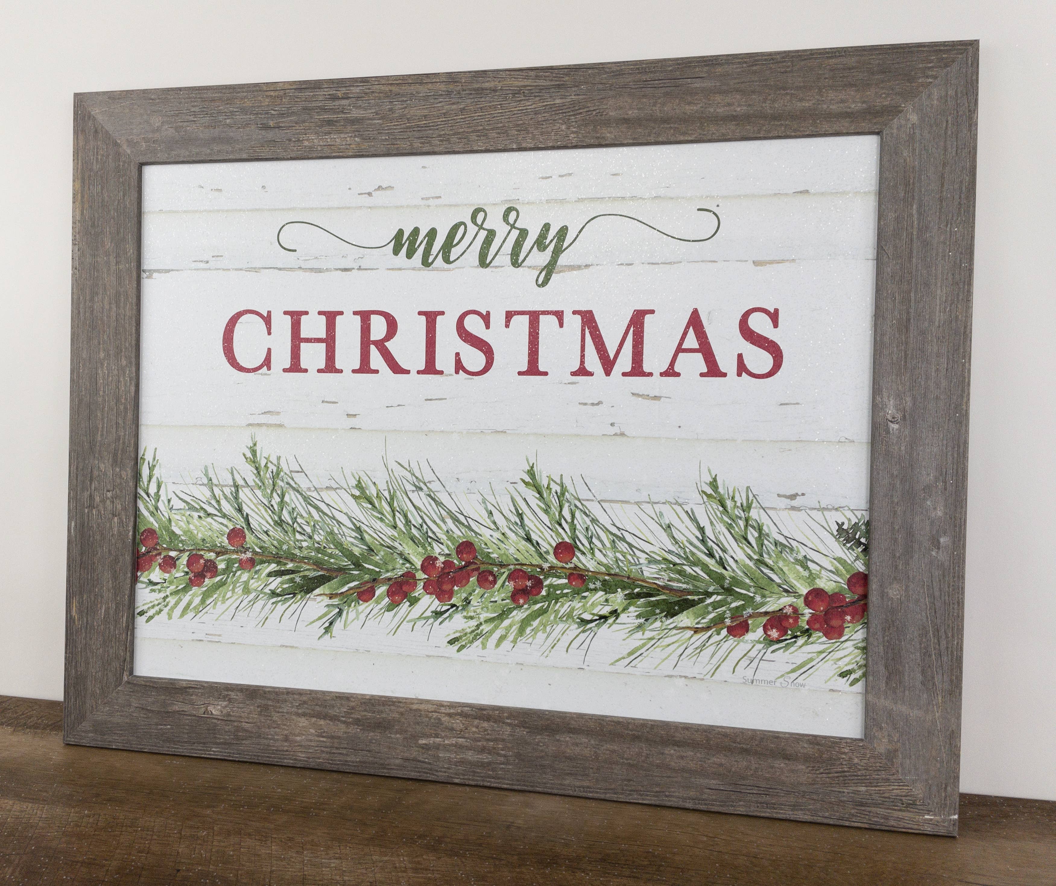 Summer Snow Art - Wholesale Christmas Wall Art - Merry Christmas Floral Red Green Sign Art Picture1