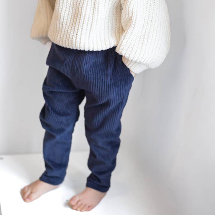 Navy Corduroy "Kid Fit" Trousers for wholesale by Fred & Noah