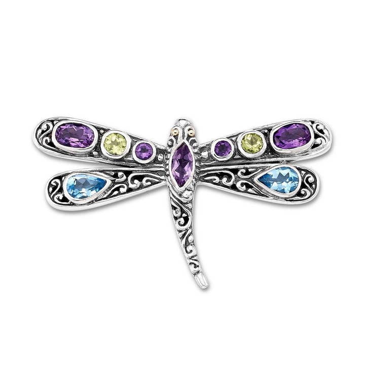 SS/18k Multi Color Stone Dragonfly Pendant for wholesale by Eli Pebble