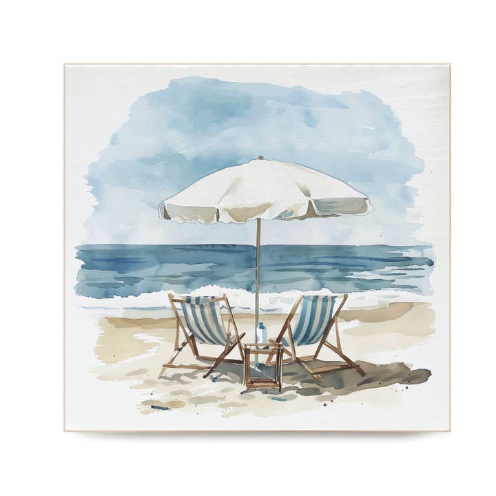 Second Nature by Hand - Wholesale Decorative Tabletop Object - Beach Chairs Decorative Wooden Block