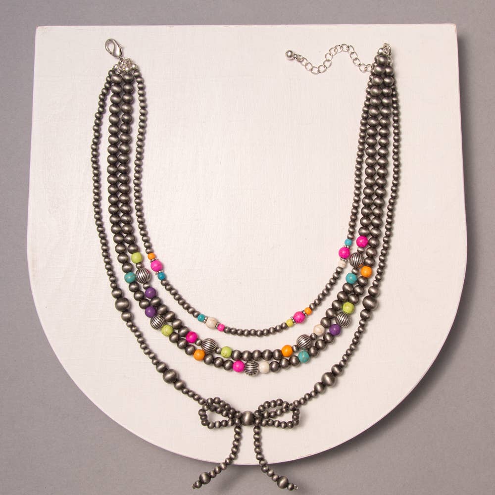 SP Sophia Collection - Wholesale Beaded/Pearl Necklace - Multi-Strand Western Beaded Necklace with Long Tail Bow3