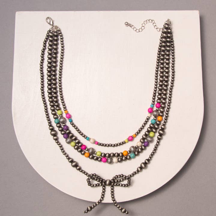 SP Sophia Collection - Wholesale Beaded/Pearl Necklace - Multi-Strand Western Beaded Necklace with Long Tail Bow3