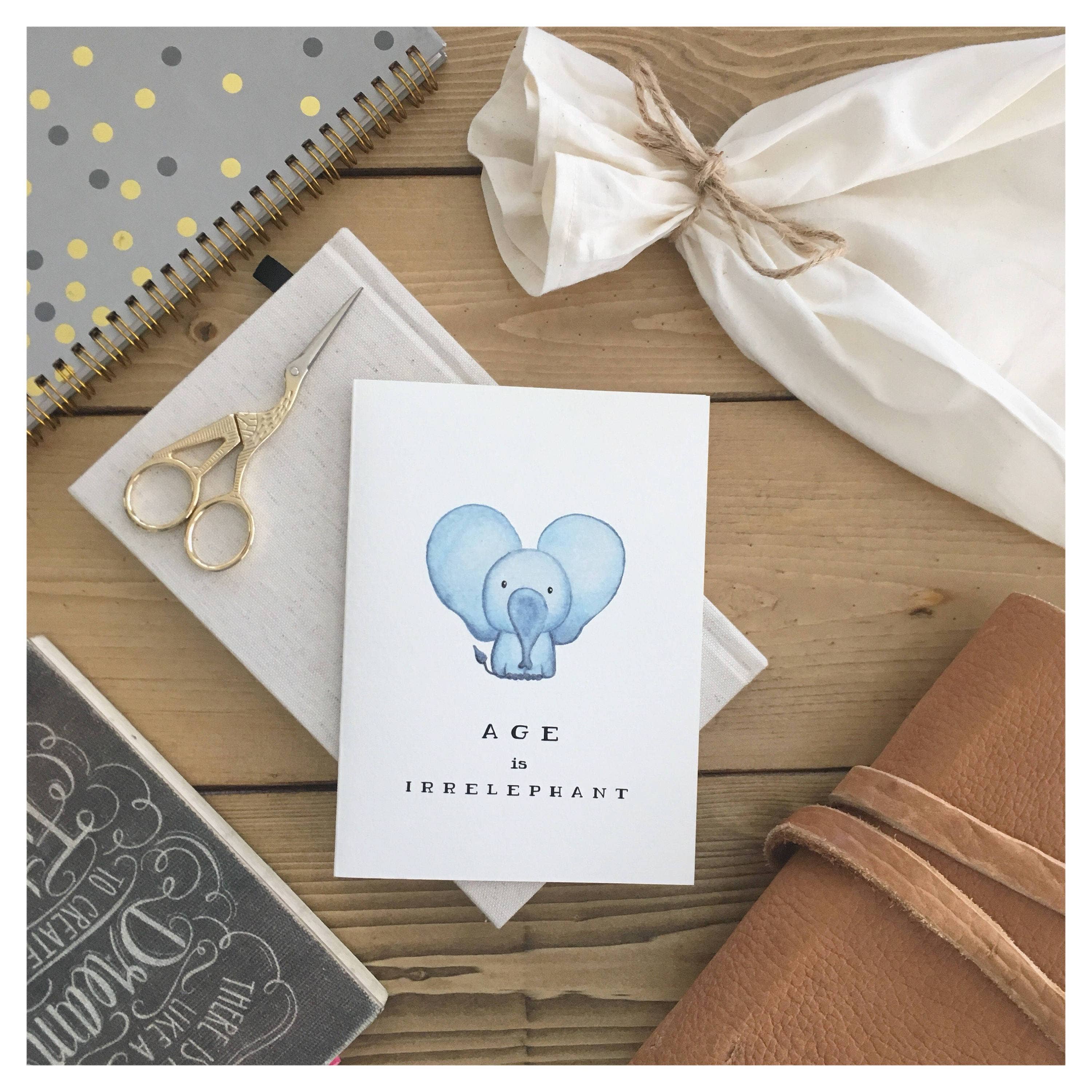 kenziecards - Wholesale Birthday Card - Birthday – Punny “Age is Irrelephant” Elephant Greeting Card