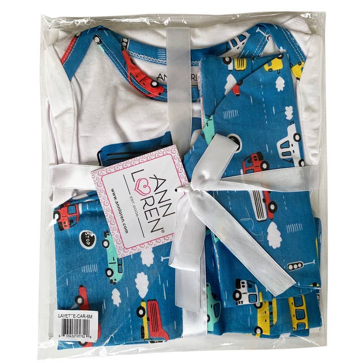 AnnLoren - Wholesale Clothing Set - Baby - Boys 3pc Baby Shower Gift Car Truck Layette Onesie Pants PJS