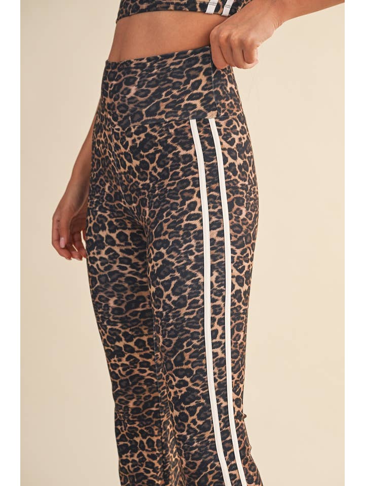 Leopard Print High Waist Flare Pants with Side Stripe for wholesale on Faire5