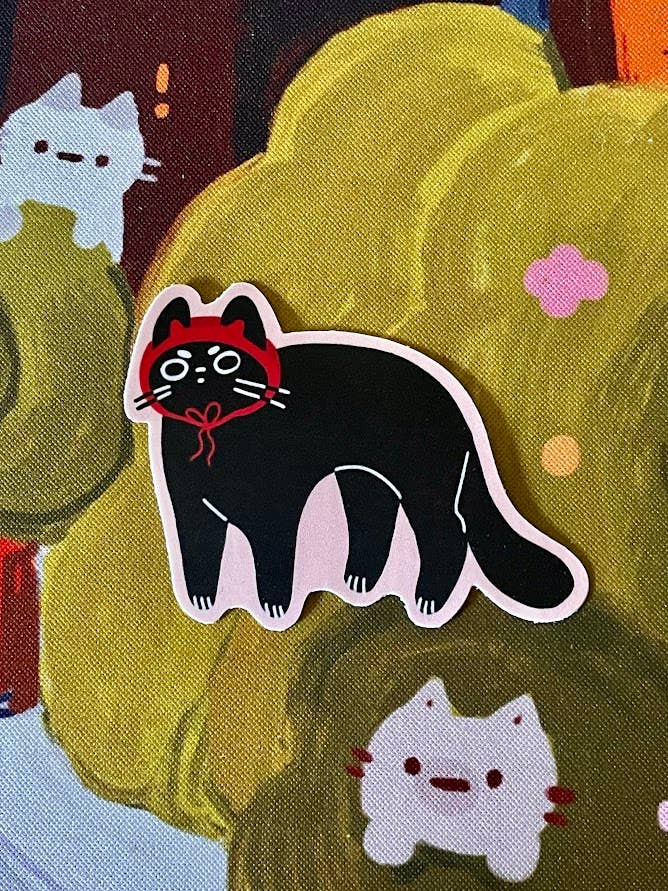 Evil Cat Matte Weatherproof Vinyl Sticker for wholesale by Paper Rat Illustrations