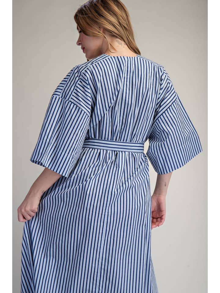 Glam - Wholesale Dress - Women's - Belted Relaxed Stripe Midi Dress10